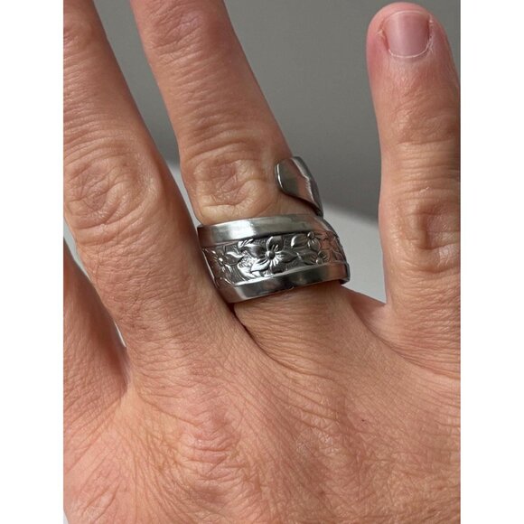 Handmade Floral Spoon Ring - Size 6.5 Silverware Wrap Band Silver - Picture 7 of 7